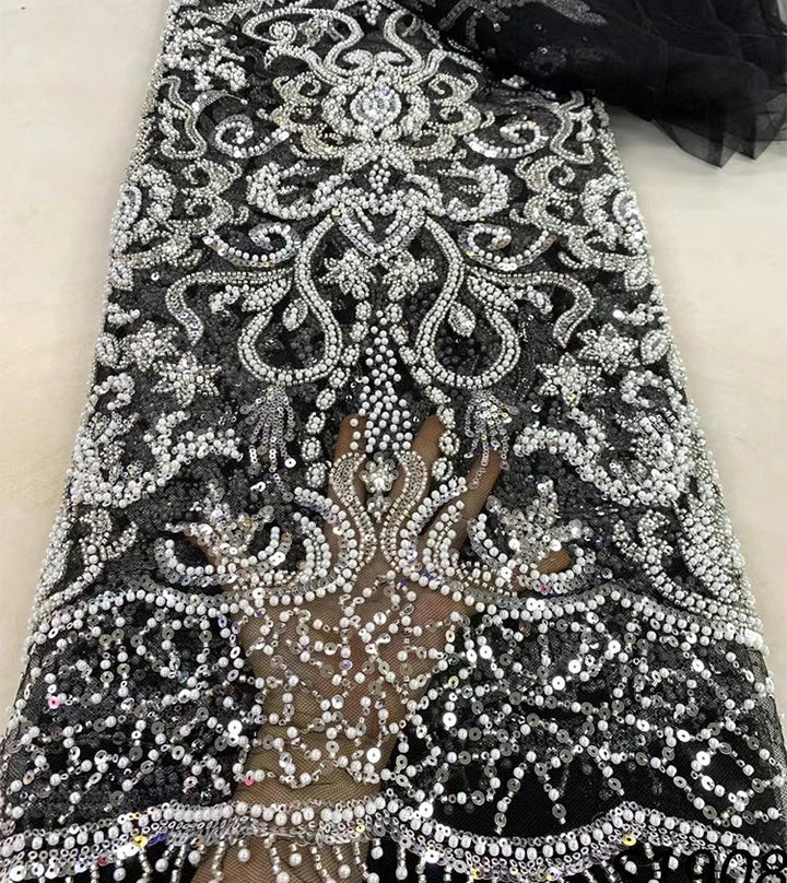 5 YARDS / 13 COLORS / Luxoria Beaded Embroidery Bridal Mesh Lace Fabric