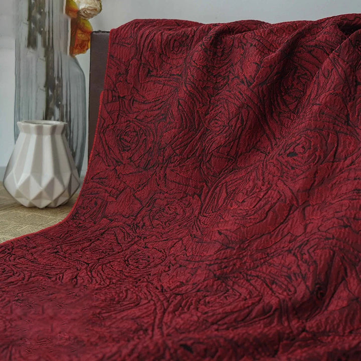 Purmel Retro Red Rose Large Flower Jacquard Brocade Fabric