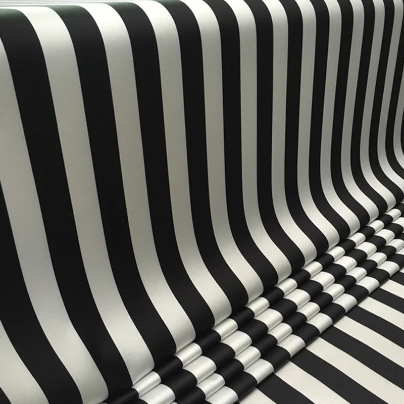 Black & White Stripe Printed Polyester Satin Fabric