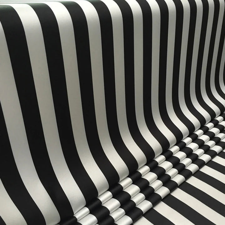 Black & White Stripe Printed Polyester Satin Fabric