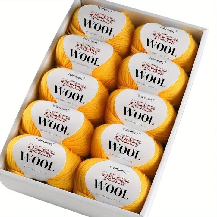 10-Pack Wool Blend Yarn Medium-Fine 80% Wool 20% Polyester