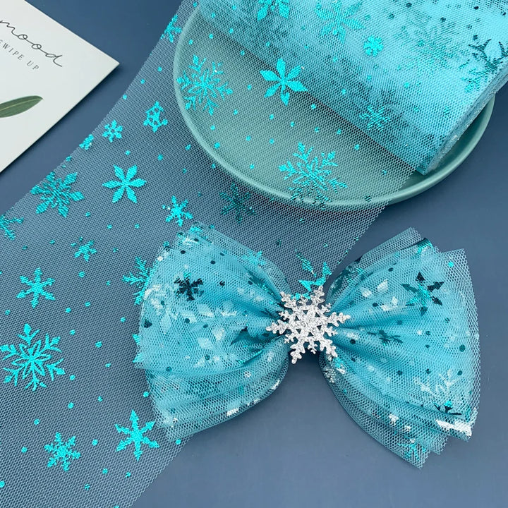 5 Yards / Snowflake Sheer Tulle Glitter Ribbon Tape