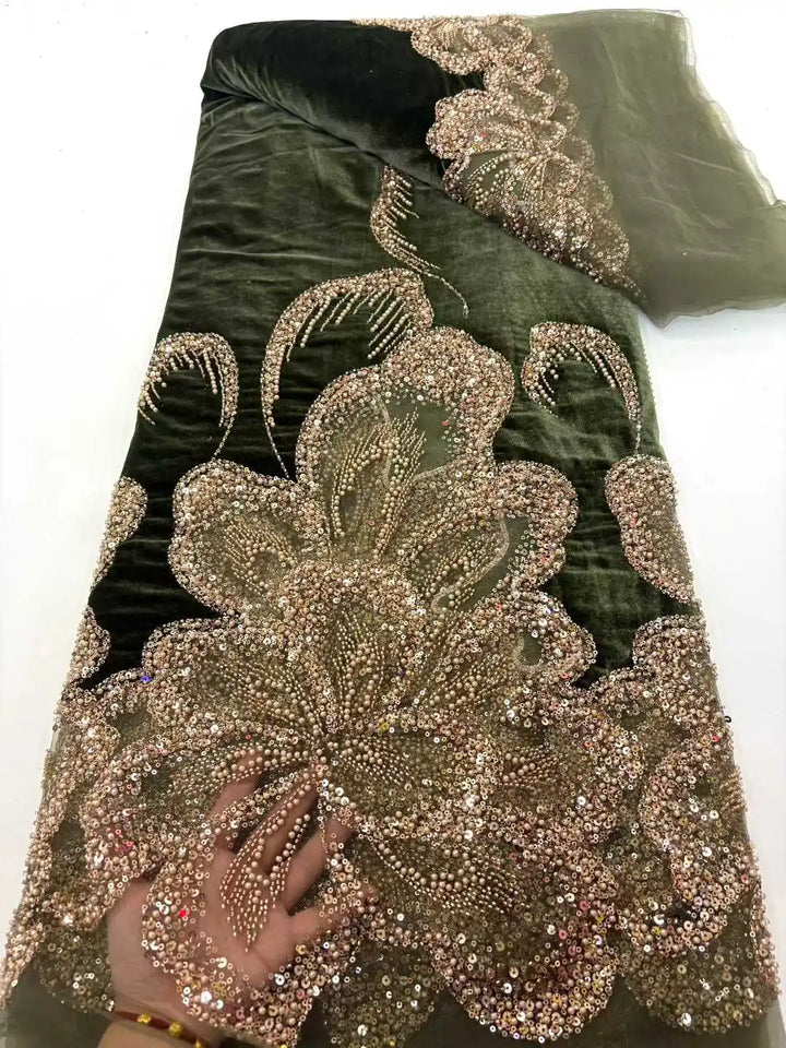 5 YARDS / 6 COLORS / Radique Velvet Beaded Embroidery Bridal Mesh Lace Fabric