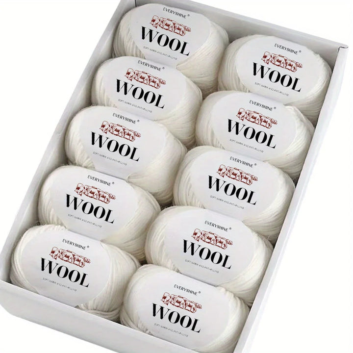 10-Pack Wool Blend Yarn Medium-Fine 80% Wool 20% Polyester