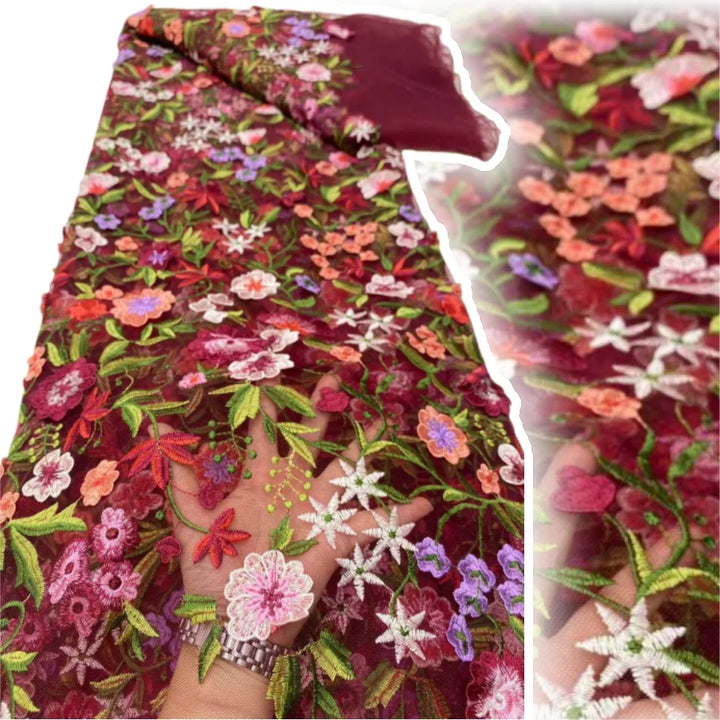 5 Yards / 14 Colors / Etherea Multicolor Flowers Tulle Lace Fabric
