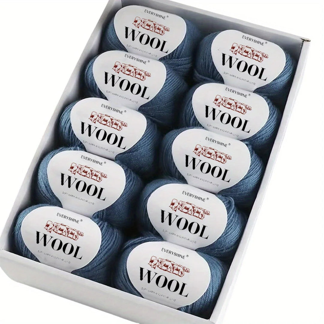 10-Pack Wool Blend Yarn Medium-Fine 80% Wool 20% Polyester