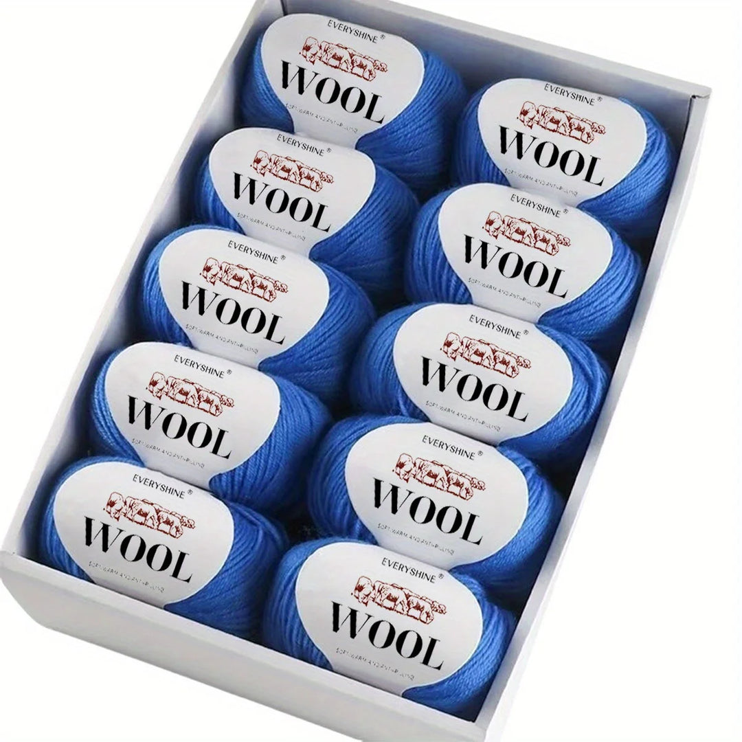 10-Pack Wool Blend Yarn Medium-Fine 80% Wool 20% Polyester