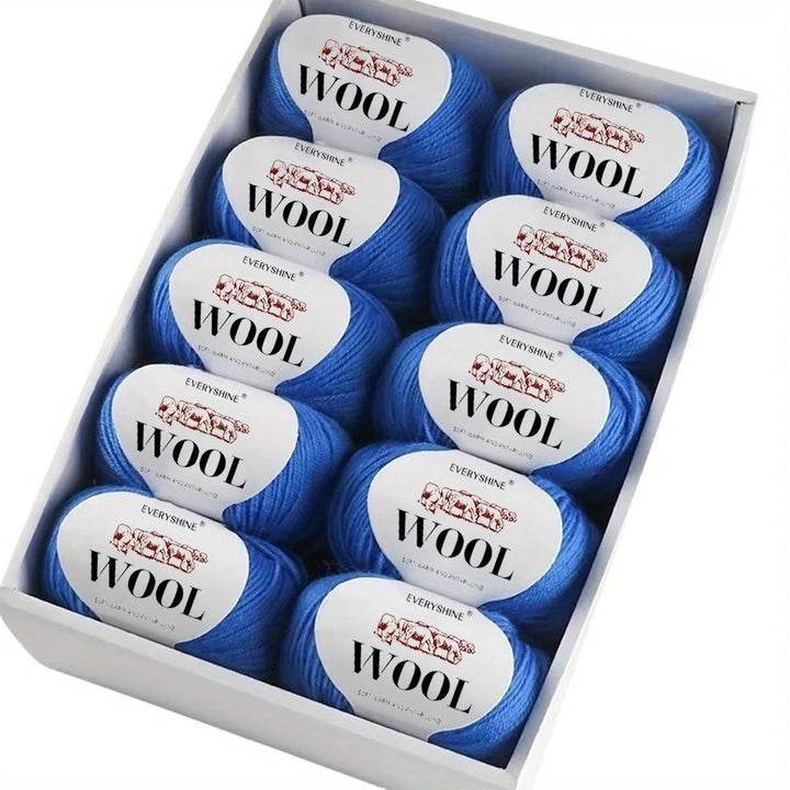 10-Pack Wool Blend Yarn Medium-Fine 80% Wool 20% Polyester