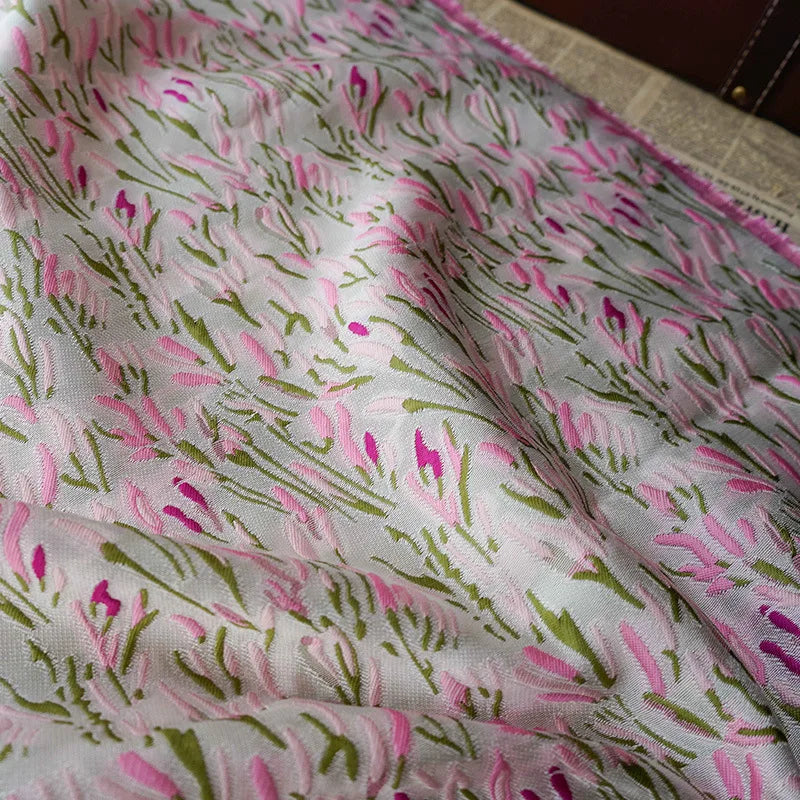 Challess Peach Pink Flower Jacquard Fabric