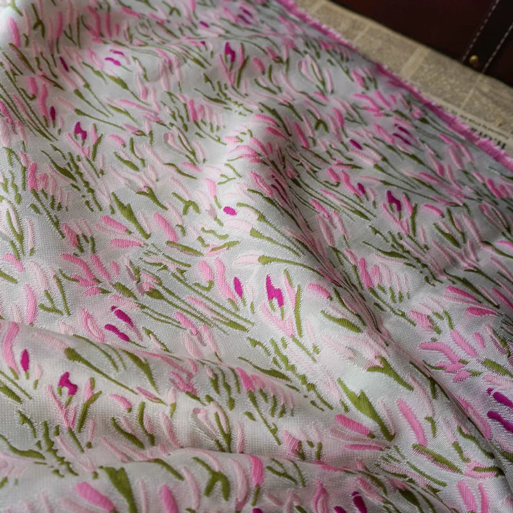 Challess Peach Pink Flower Jacquard Fabric
