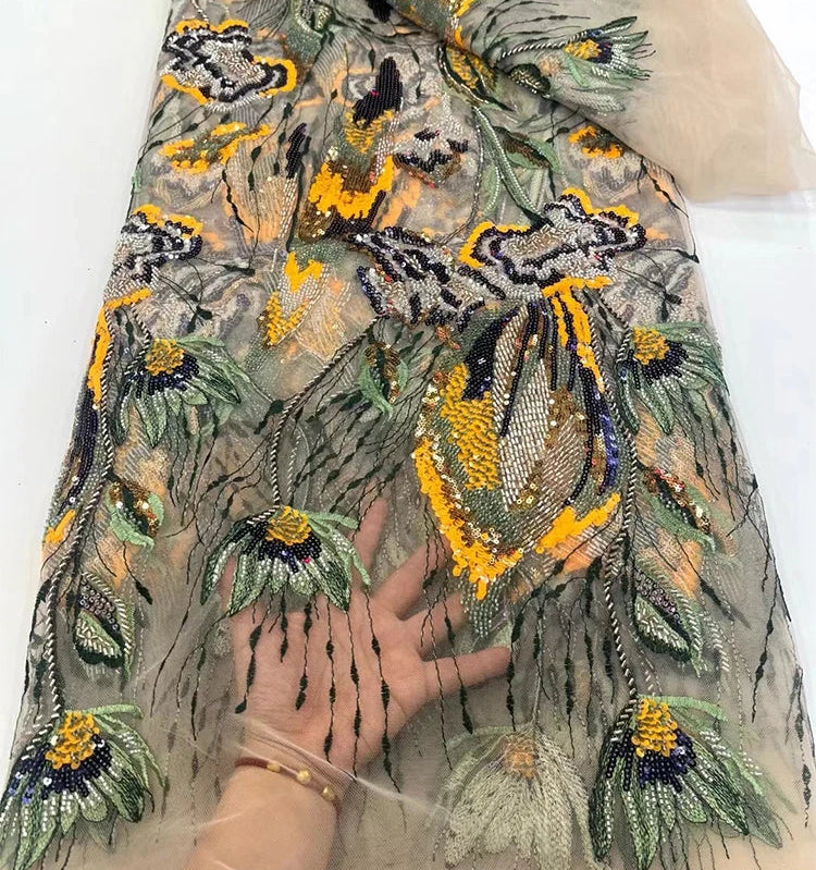 5 YARDS / 8 COLORS / Sylvara Beaded Embroidery Bridal Mesh Lace Fabric