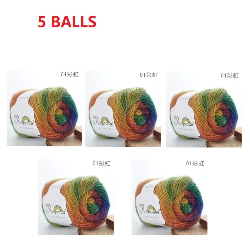 100% Wool Yarn Rainbow Color for Hand Knitting Crochet
