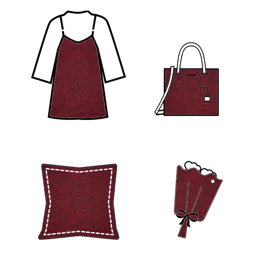 Purmel Retro Red Rose Large Flower Jacquard Brocade Fabric