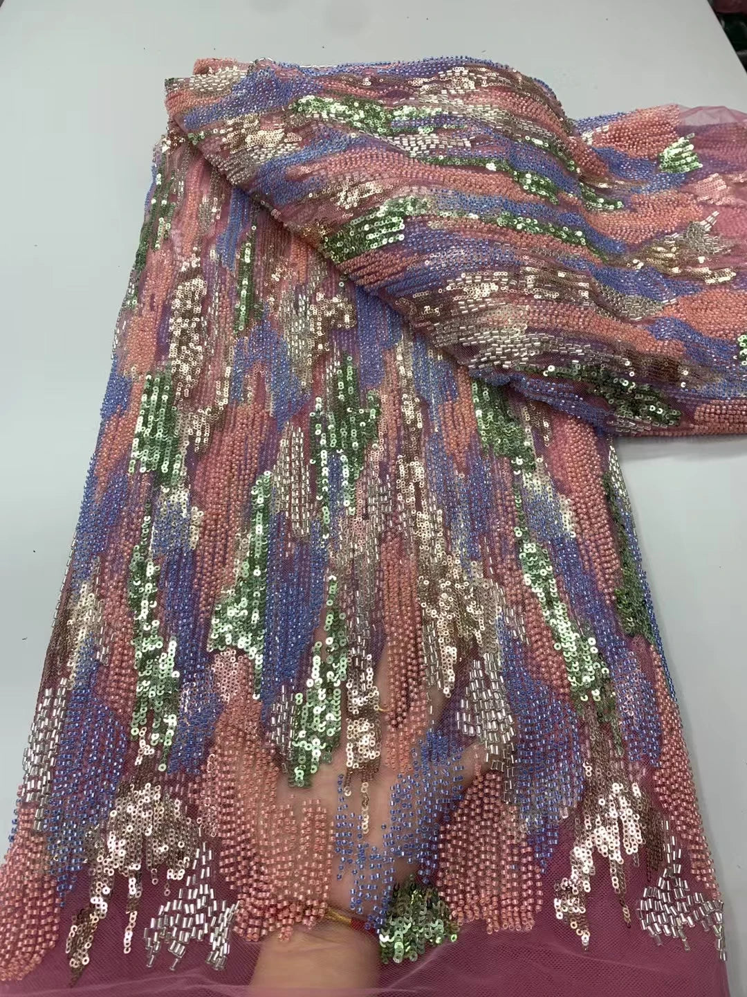 5 YARDS / 9 COLORS / Emberis Beaded Embroidery Bridal Mesh Lace Fabric