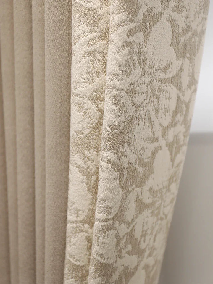 Classic Valance Top and Textured Beige Jacquard Custom Made Drapery