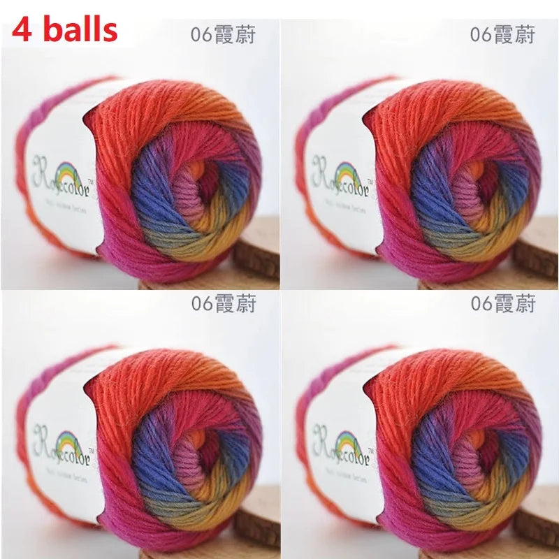 100% Wool Yarn Rainbow Color for Hand Knitting Crochet