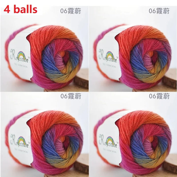 100% Wool Yarn Rainbow Color for Hand Knitting Crochet