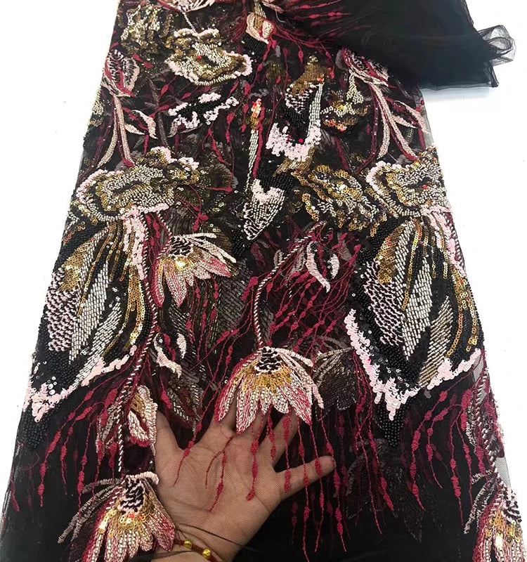 5 YARDS / 8 COLORS / Sylvara Beaded Embroidery Bridal Mesh Lace Fabric