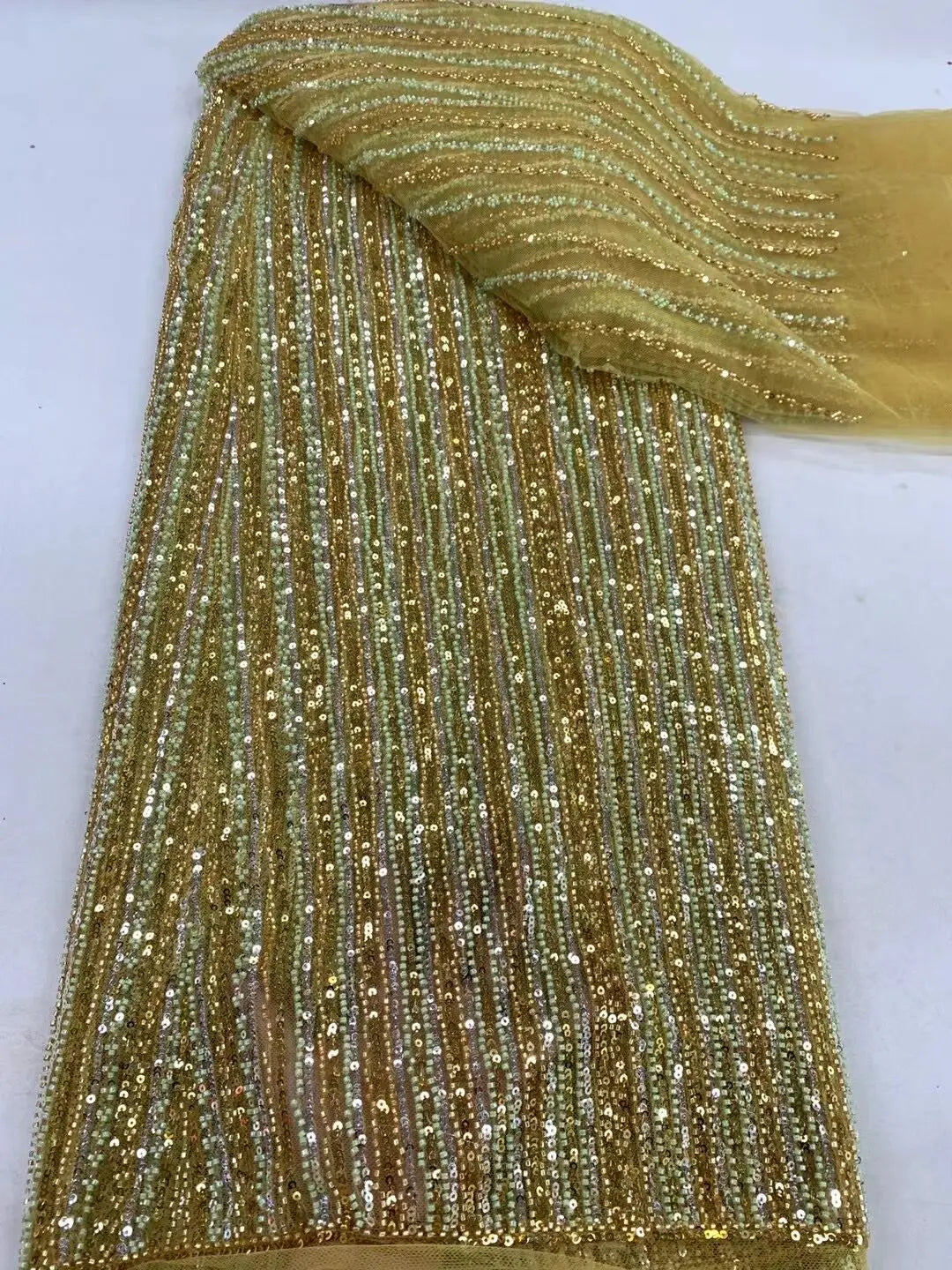 5 YARDS / 9 COLORS / ABADDŌN Sequin Beaded Embroidery Glitter Mesh Dress Lace Fabric