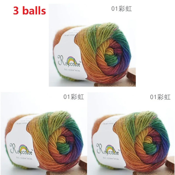 100% Wool Yarn Rainbow Color for Hand Knitting Crochet