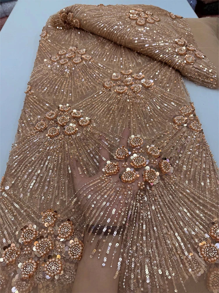 5 YARDS / 7 COLORS / Rosalind Beaded Embroidery Bridal Mesh Lace Fabric