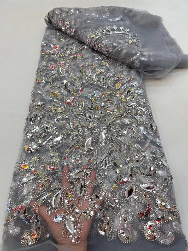 5 YARDS / 26 COLORS / Thomas Sequin Beaded Embroidery Glitter Mesh Sparkly Lace Wedding Party Dress Fabric