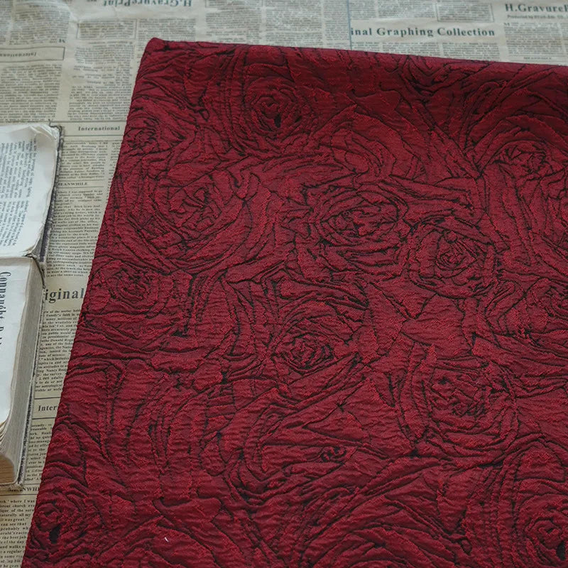 Purmel Retro Red Rose Large Flower Jacquard Brocade Fabric