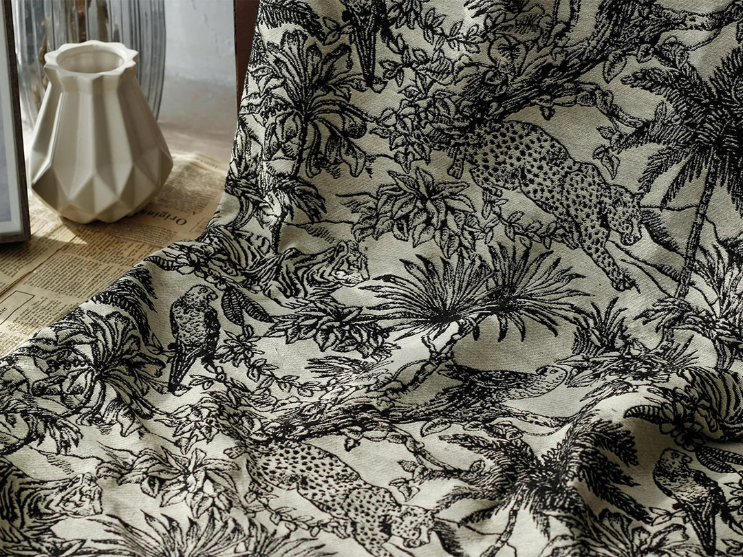 Korsopino Black and White Jungle Woven Jacquard Fabric