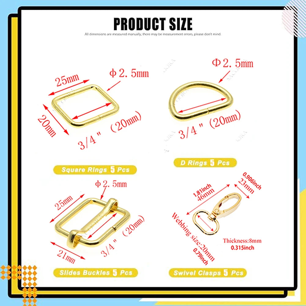 20 SET /  Metal Belt Buckle D Ring Set