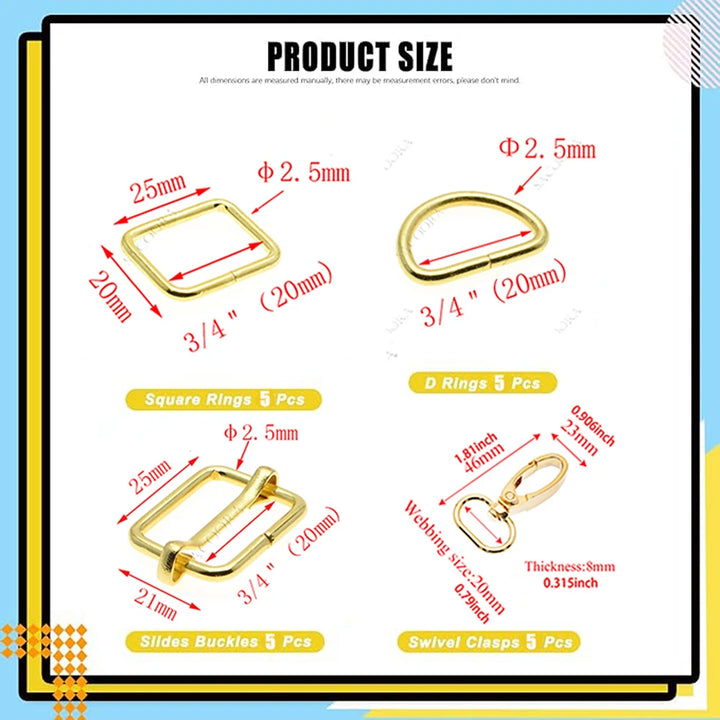 20 SET /  Metal Belt Buckle D Ring Set