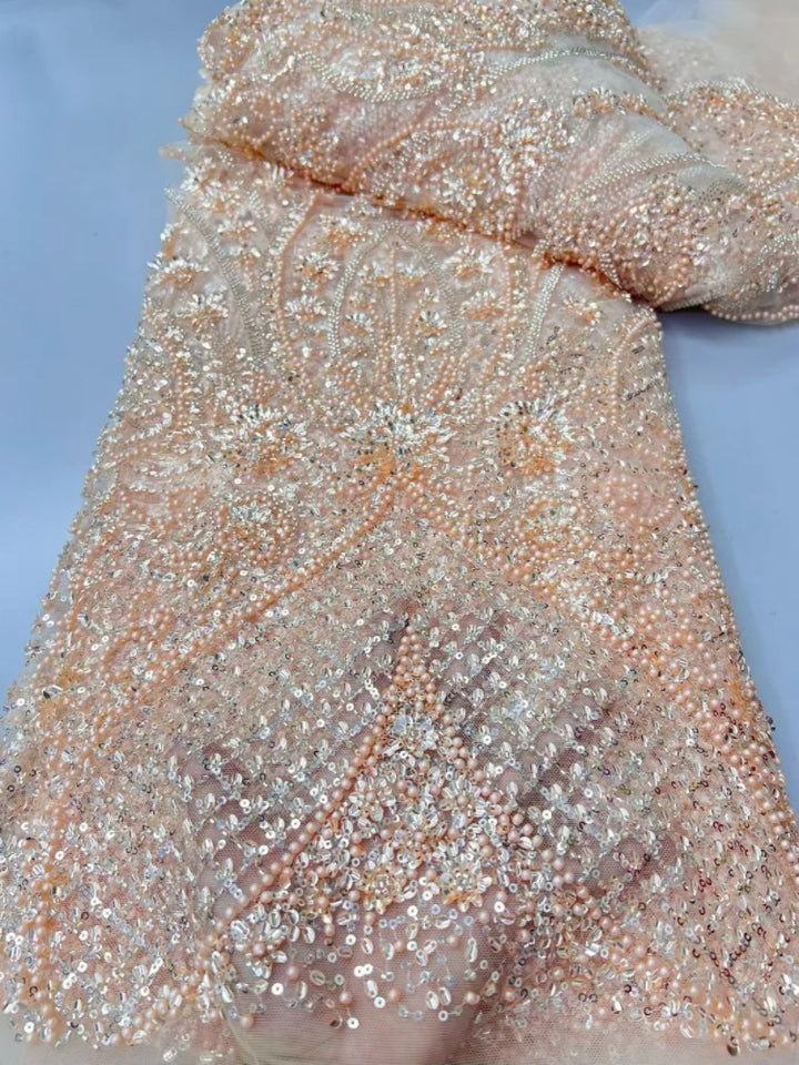 5 YARDS / 8 COLORS / Noéline Beaded Embroidery Bridal Mesh Lace Fabric