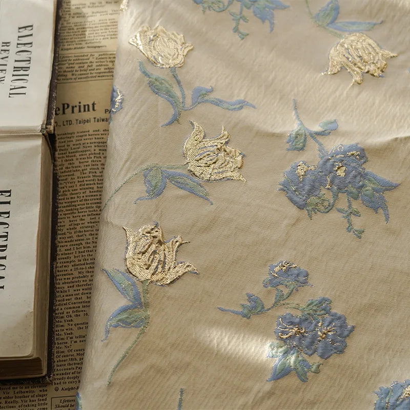Brumell Embossed Gold Silk Flower Yarn Dyed Jacquard Fabric