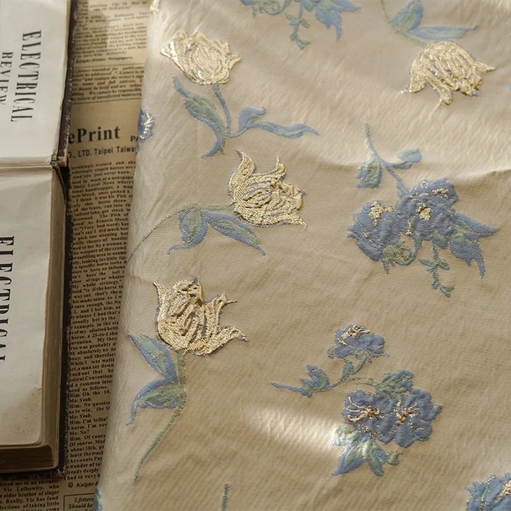 Brumell Embossed Gold Silk Flower Yarn Dyed Jacquard Fabric