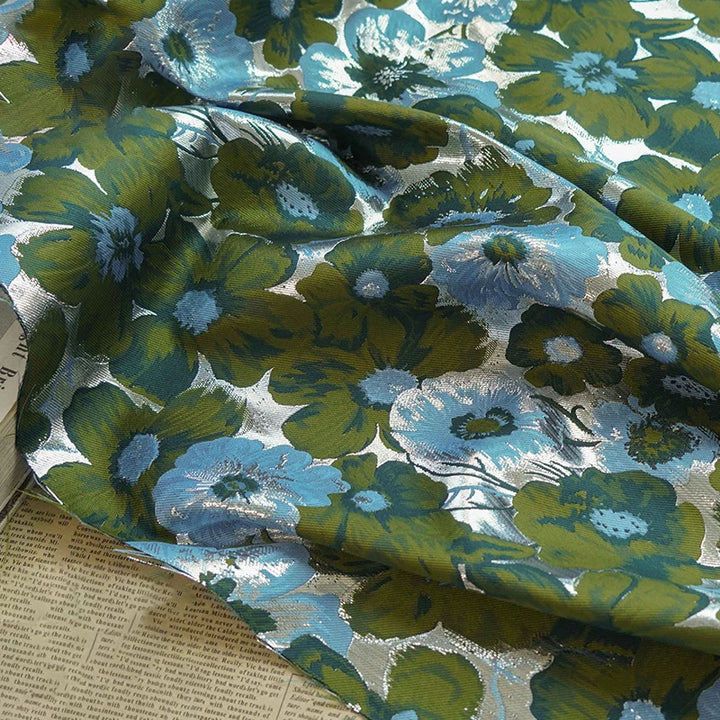Vorel Blue Green Color Jacquard Brocade Fabric