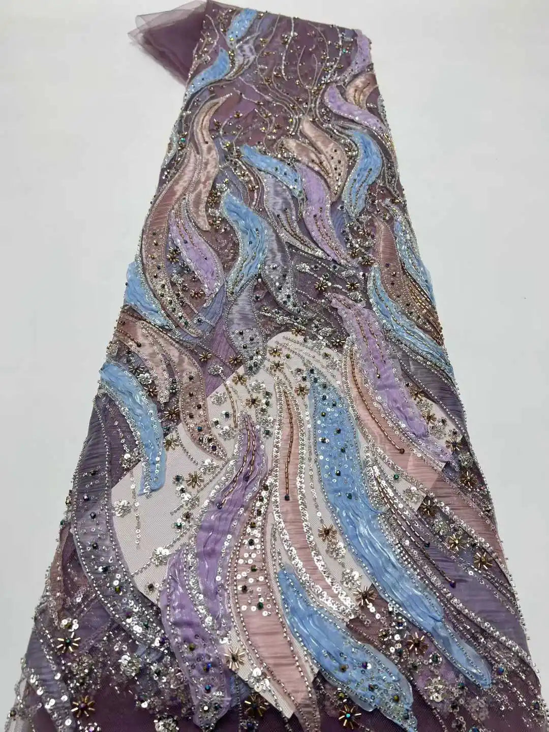 5 YARDS / 6 COLORS / Sequinelle Beaded Embroidery Bridal Mesh Lace Fabric