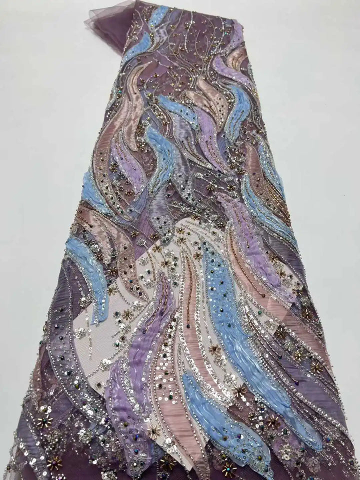 5 YARDS / 6 COLORS / Sequinelle Beaded Embroidery Bridal Mesh Lace Fabric