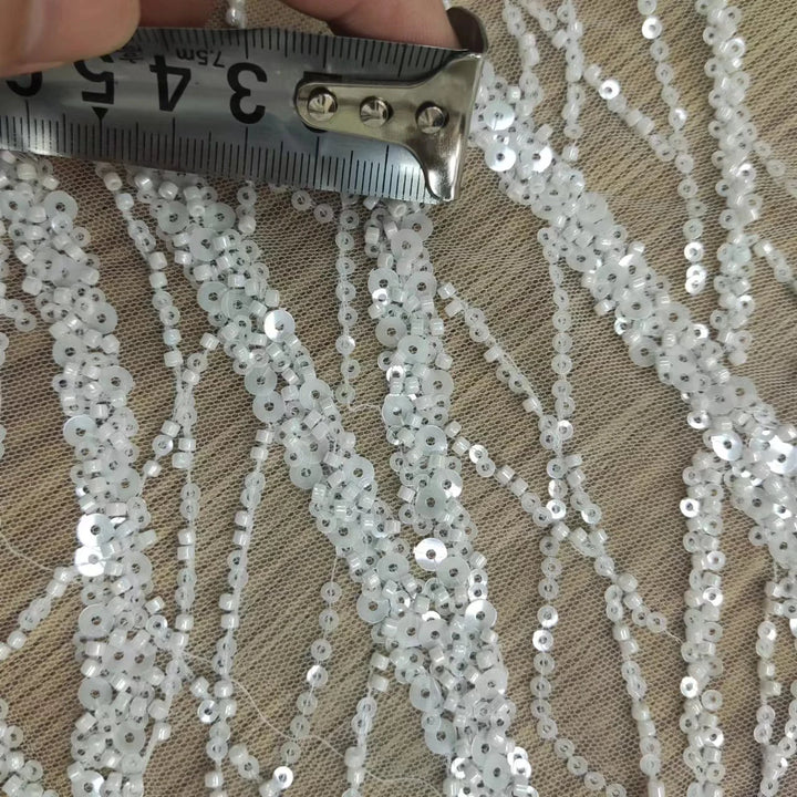 5 YARDS / 3 COLORS / Millinomo Sequin Beaded Embroidery Tulle Mesh Lace Dress Fabric