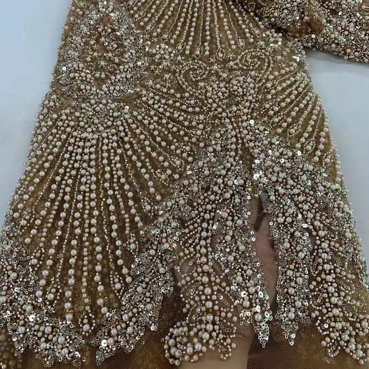 5 YARDS / Montslke Full Beaded Embroidery Bridal Mesh Lace Fabric - 8 COLORS