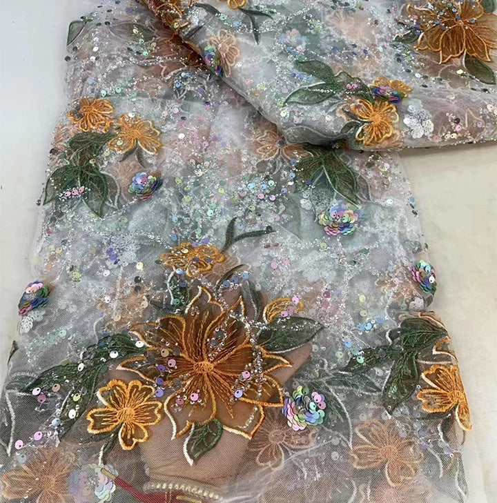 5 YARDS / 5 COLORS / Ophelia Beaded Embroidery Bridal Mesh Lace Fabric