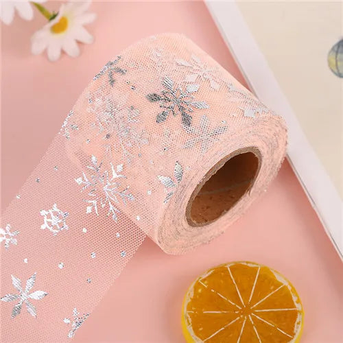 5 Yards / Snowflake Sheer Tulle Glitter Ribbon Tape