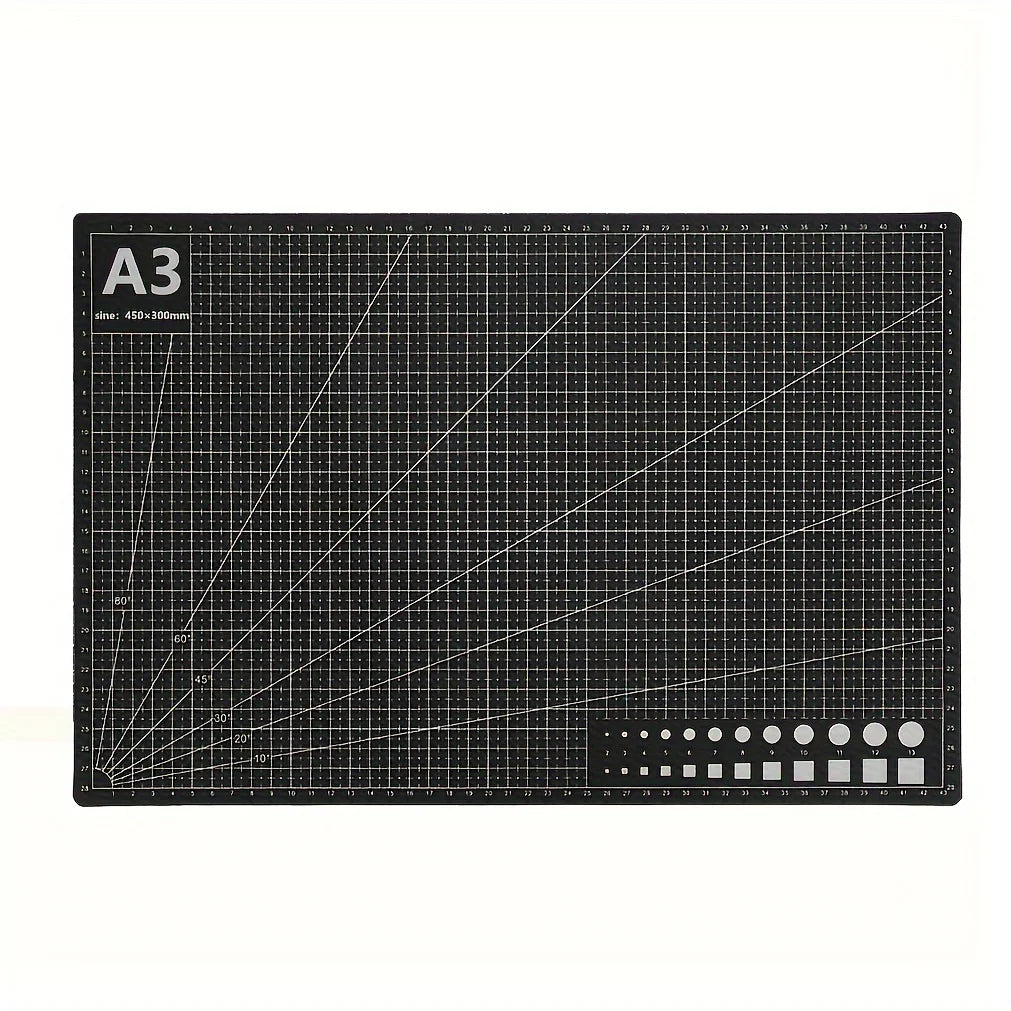 Black A3 PVC Non-slip Leather and Grid Line Cutting Mat