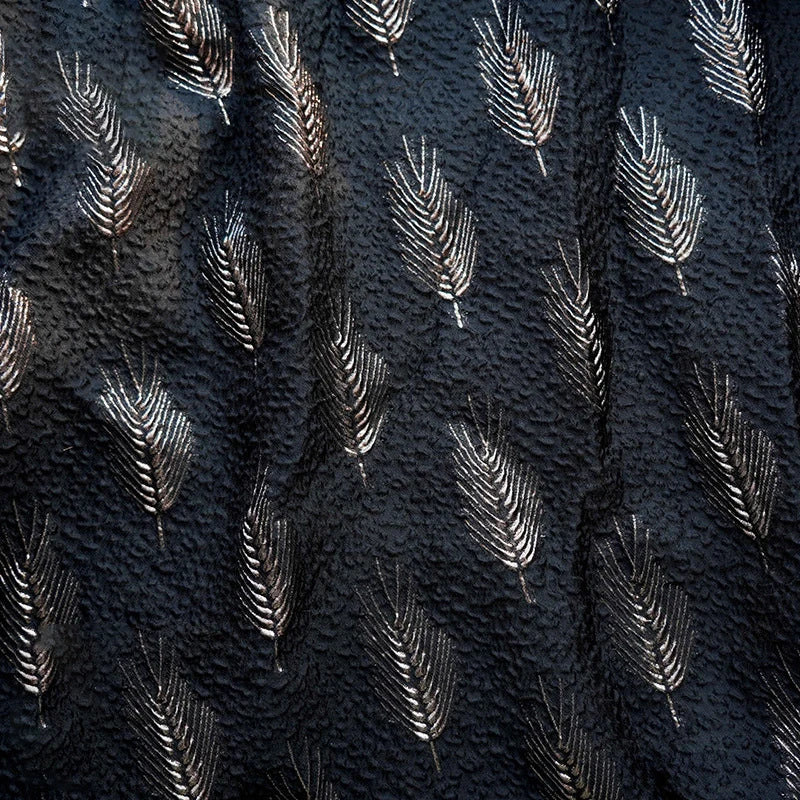 Chapelo Black Gold Silk Feather Embossed Jacquard Fabric
