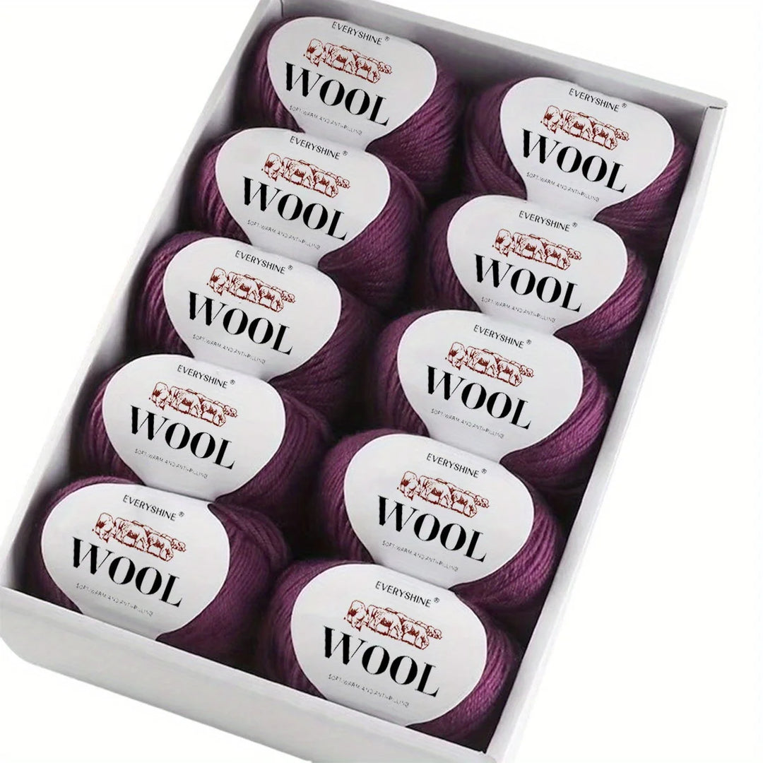 10-Pack Wool Blend Yarn Medium-Fine 80% Wool 20% Polyester