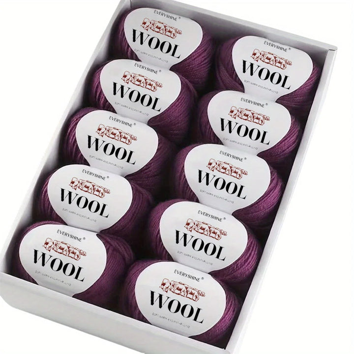 10-Pack Wool Blend Yarn Medium-Fine 80% Wool 20% Polyester