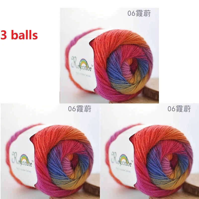 100% Wool Yarn Rainbow Color for Hand Knitting Crochet