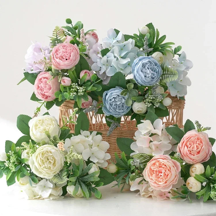 Faux Hydrangea Peony Flower Bundle