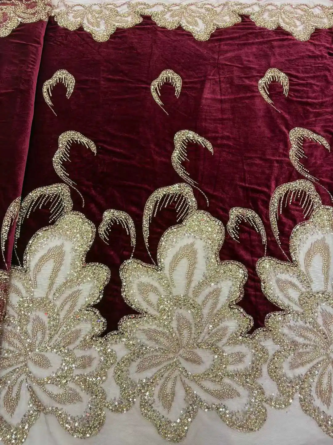 5 YARDS / 6 COLORS / Radique Velvet Beaded Embroidery Bridal Mesh Lace Fabric