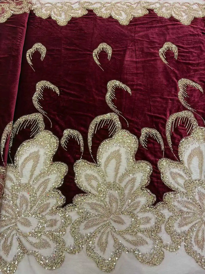 5 YARDS / 6 COLORS / Radique Velvet Beaded Embroidery Bridal Mesh Lace Fabric