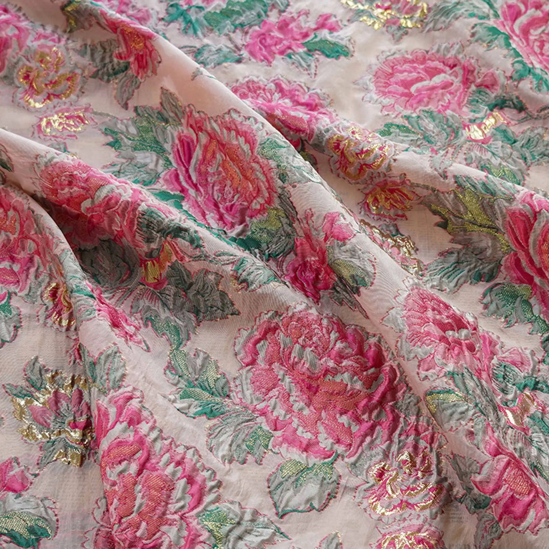 Moemos Pink Floral Woven Jacquard Fabric