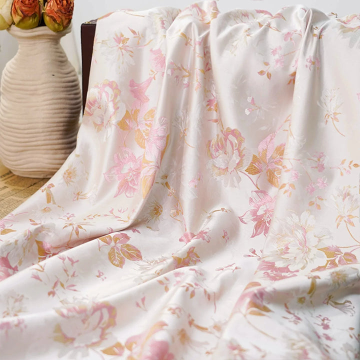 Shumi Pink Flower Satin Jacquard Fabric